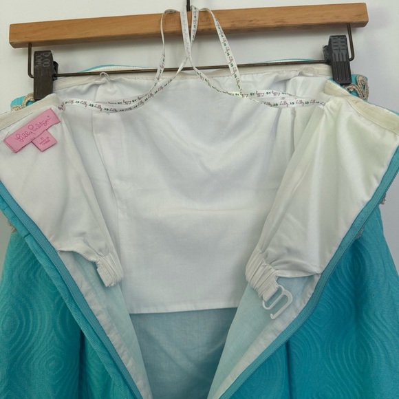Lilly Pulitzer strapless Betsey turquoise jacquard dress size 0 - Picture 4 of 7